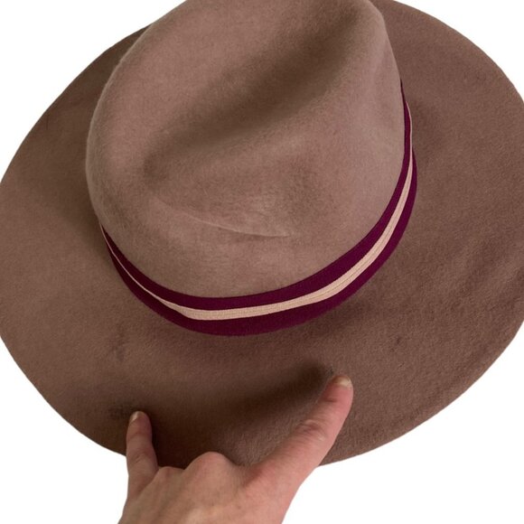 Nordstrom 100% Wool Felt Fedora Hat Rose Pink Adjustable Ribbon Felted Wide Brim - Picture 7 of 8